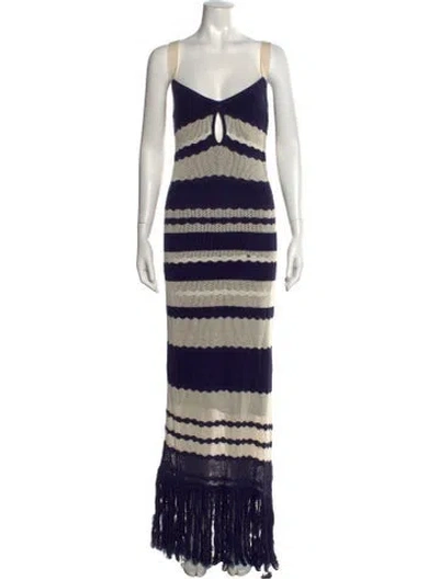 Pre-owned Johanna Ortiz Striped Long Dress In Blue