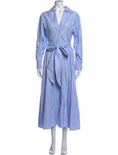 Pre-owned Johanna Ortiz Striped Long Dress In Blue