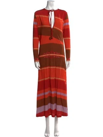 Pre-owned Johanna Ortiz Striped Long Dress In Orange