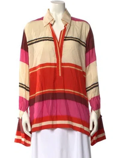 Pre-owned Johanna Ortiz Striped Long Sleeve Tunic In Pink