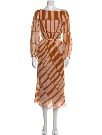 Pre-owned Johanna Ortiz Striped Midi Length Dress In Orange