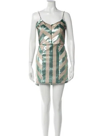 Pre-owned Johanna Ortiz Striped Mini Dress In Green