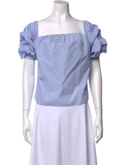 Pre-owned Johanna Ortiz Striped Square Neckline Blouse In Blue/white