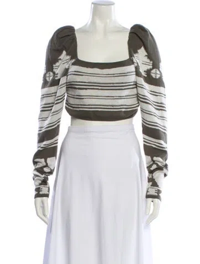 Pre-owned Johanna Ortiz Striped Square Neckline Crop Top In Green
