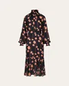 Johanna Ortiz Lo Sublime High Neck Silk Midi Dress In Papaver Somniferum - Navy-peach-brown
