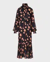 Johanna Ortiz Lo Sublime High Neck Silk Midi Dress In Papaver Somniferum - Navy-peach-brown
