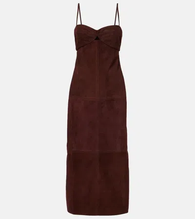 Johanna Ortiz Palace Intrigue Paneled Leather Midi Dress In Brown