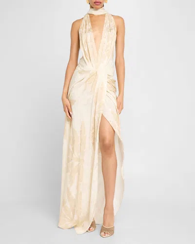 Johanna Ortiz Summer Counts Scarf-detailed Gown In Ivory