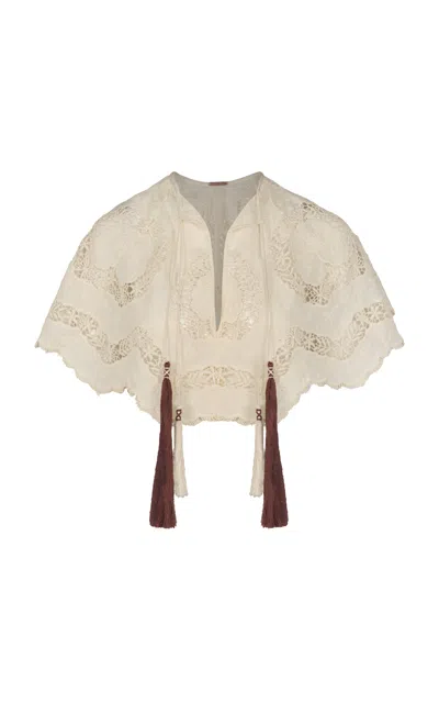 Johanna Ortiz Sun Tides Lace Cotton Crop Top In White