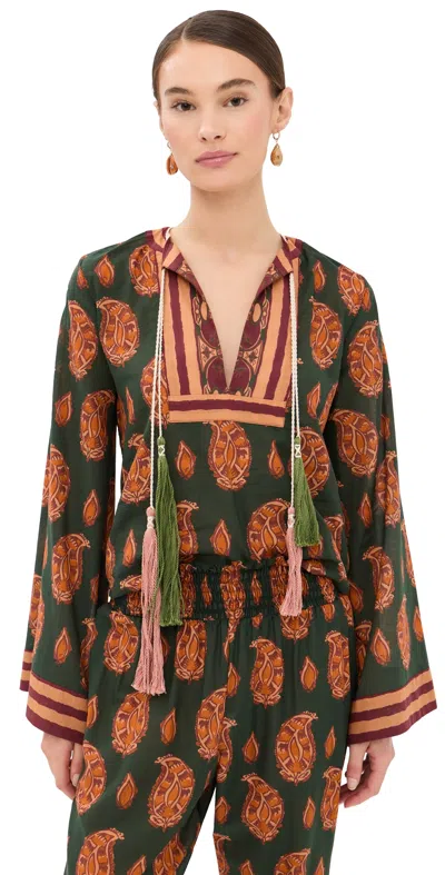 Johanna Ortiz Sun Whisper Top Green/rose In Orange
