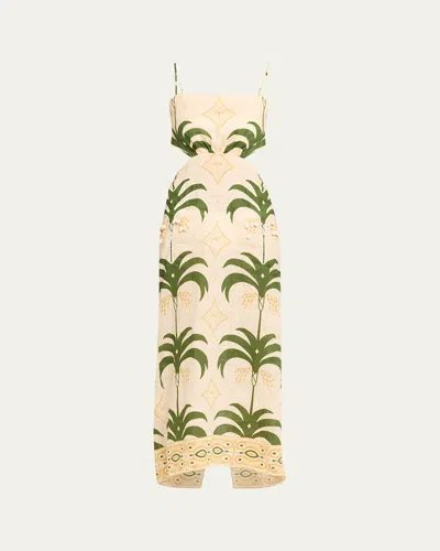 Johanna Ortiz Tactile Winds Embellished Waist-cutout Linen Midi Dress In Multi