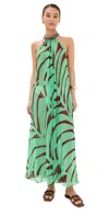 Johanna Ortiz Tactile Winds Georgette Maxi Dress In Swim Palm Stripes/burgundy/mint