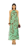 Johanna Ortiz Tactile Winds Georgette Maxi Dress In Swim Palms Stripes Burgundy & Mint