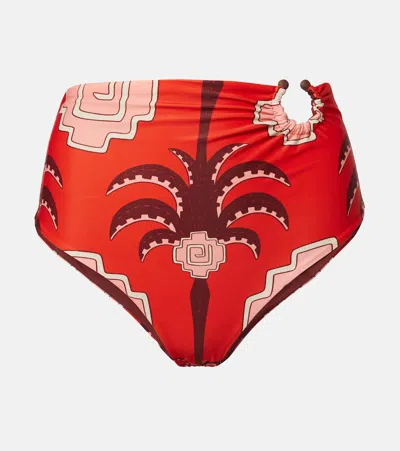 Johanna Ortiz Taita Printed High-rise Bikini Bottoms In Red