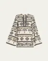 Johanna Ortiz Quetzalcalt Temple Long Sleeve Cotton Minidress In Multi