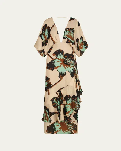Johanna Ortiz Tesoro Escondido Plunging Floral Maxi Dress In Neutral