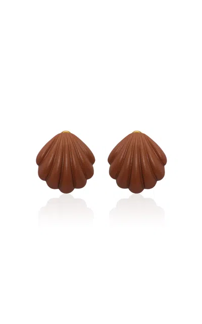 Johanna Ortiz The Aztec Shell Earrings In Orange