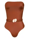 Johanna Ortiz The Classic Braided-belt Swimsuit In Brown