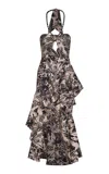 Johanna Ortiz The Comeback Asymmetric Ruffled Cotton Maxi Dress In Black,white