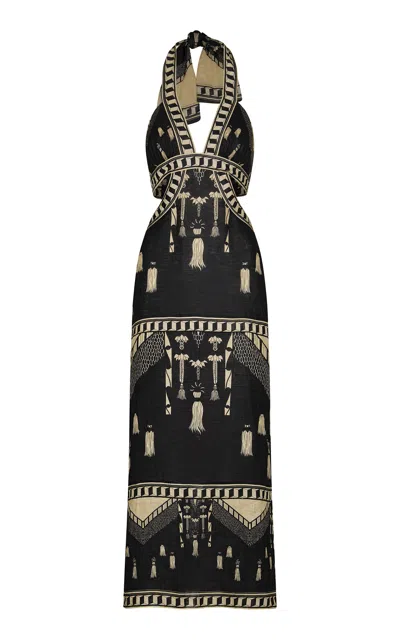 Johanna Ortiz The Grand Itinerary Tasseled Linen Maxi Dress In Multi