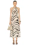 Johanna Ortiz The Rhythm Of Sea Midi Dress In Swim Palm Stripes  Black  & Antique Ecru