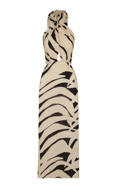 Johanna Ortiz The Rhythm Of Sea Printed Cotton Maxi Dress In Ecru/black