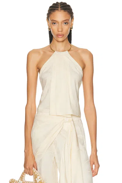 Johanna Ortiz The Root Embellished Smocked Satin-jacquard Halterneck Top In Neutral