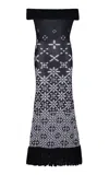 Johanna Ortiz The Three Cities Off-the-shoulder Knit Cotton Maxi Dress In Black,white