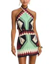 Johanna Ortiz Printed Halterneck Linen Minidress In Green/black