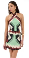 Johanna Ortiz Printed Halterneck Linen Minidress In Ayahuasca/green/black/paprika/ecru