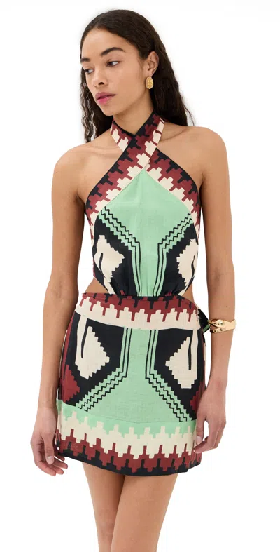 JOHANNA ORTIZ TIDE STRENGTH MINI DRESS AYAHUASCA/GREEN/BLACK/PAPRIKA/ECRU