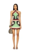 Johanna Ortiz Printed Halterneck Linen Minidress In Rust