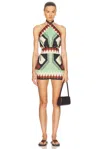 Johanna Ortiz Printed Halterneck Linen Minidress In Swim Ayahuasca  Green  Black Paprika  & 