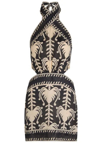 Johanna Ortiz Tide Strength Patterned Linen Mini Dress In Black