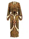 Johanna Ortiz Across Paradise Printed Linen Midi Dress In Brown