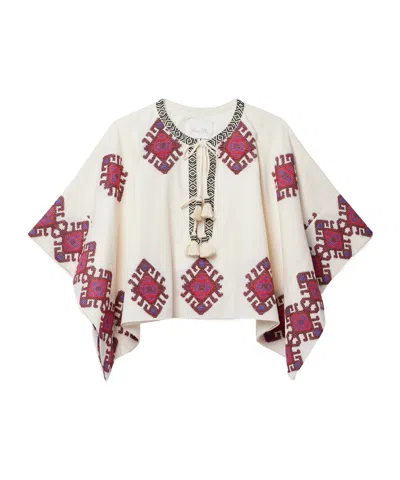 Johanna Ortiz Tie-detailed Embroidered Pure Cotton Cape In Multi
