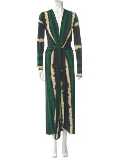 Pre-owned Johanna Ortiz Tie-dye Print Long Dress In Green