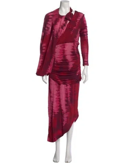 Pre-owned Johanna Ortiz Tie-dye Print Long Dress W/ Tags In Red