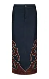 Johanna Ortiz Time On My Side Cotton Midi Skirt In Navy