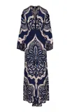 Johanna Ortiz Traditional Cape-sleeve Silk Maxi Dress In Navy