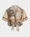 Johanna Ortiz Traveling The Caribbean Crop Shirt In Multi/ecru