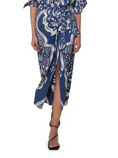 Johanna Ortiz Traveller Wrap Skirt In Navy/ecru In Blue