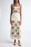 Johanna Ortiz Tributaries Palm-tree Embroidered Cut-out Maxi Dress In Neutral