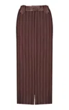 Johanna Ortiz Turn The Corner Striped Leather-wool Midi Skirt In Burgundy