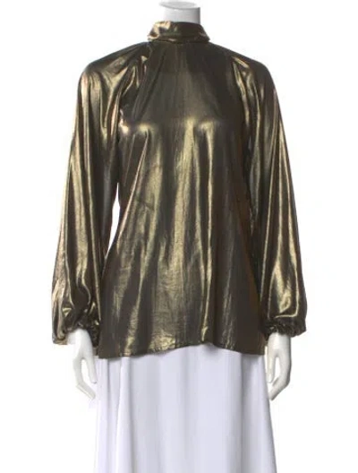 Pre-owned Johanna Ortiz Turtleneck Long Sleeve Blouse In Gold