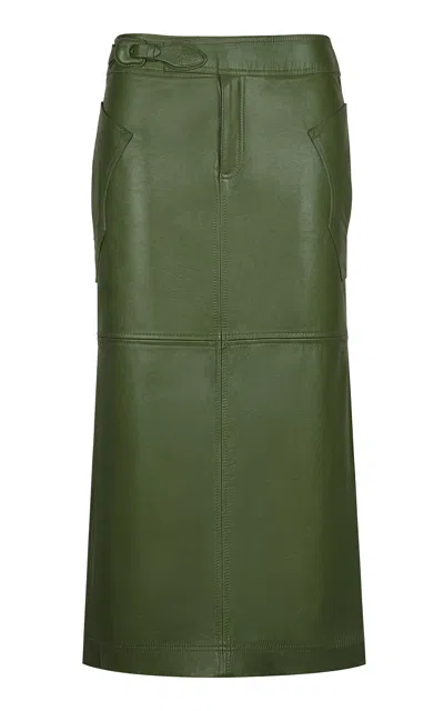 Johanna Ortiz Uncomplicated Mid-rise Leather Maxi Skirt In Green