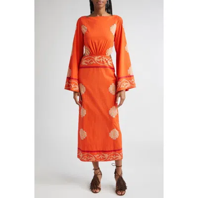 Johanna Ortiz Underwater Sanctuary Open-back Printed Cotton-poplin Maxi Dress In Orange