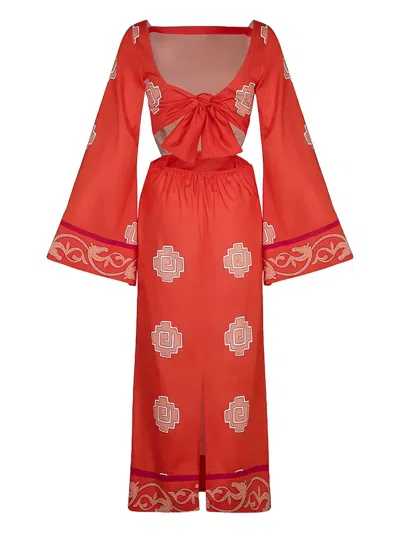 Johanna Ortiz Underwater Sanctuary Midi Dress In Red