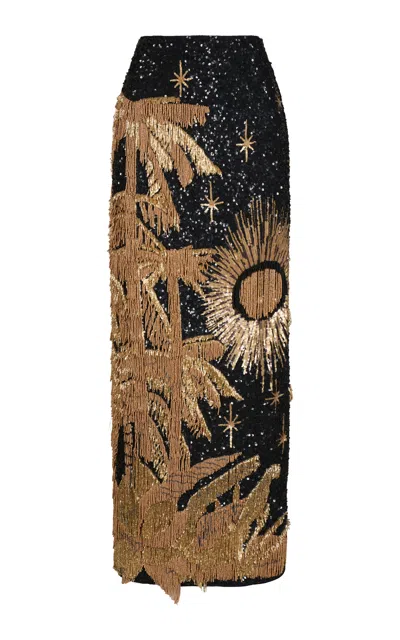 Johanna Ortiz Unexpected Sunset Maxi Skirt In Gold