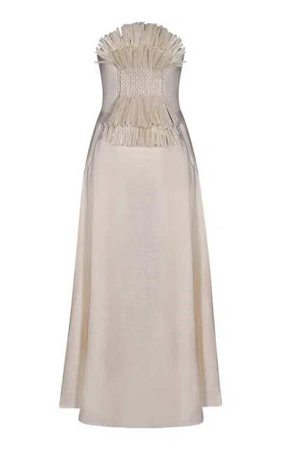 Johanna Ortiz Unforgiven Fringed Organic Linen Midi Dress In Off-white